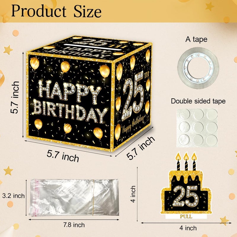 ChillHui Store 25th Birthday Money Gift Boxes for Cash, Twenty-Five Years Old Birthday Money Pull Box for Boys Girls Men Women - Image 3